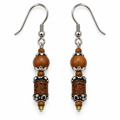 Silver 925 Natural Black Pure Tulsi Multi shape Beads Earring - Double Dana