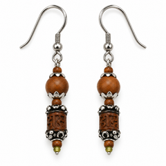 Silver 925 Natural Black Pure Tulsi Multi shape Beads Earring - Double Dana (Copy)