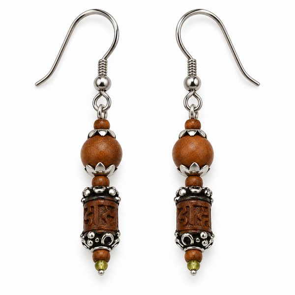 Silver 925 Natural Black Pure Tulsi Multi shape Beads Earring - Double Dana