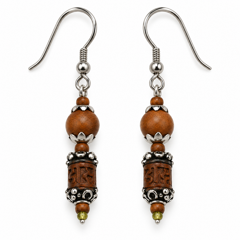 Silver 925 Natural Black Pure Tulsi Multi shape Beads Earring - Double Dana (Copy)