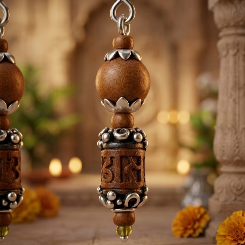 Silver 925 Natural Black Pure Tulsi Multi shape Beads Earring - Double Dana (Copy)