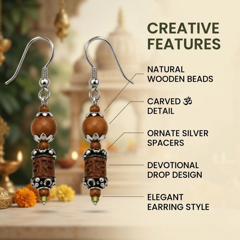 Silver 925 Natural Black Pure Tulsi Multi shape Beads Earring - Double Dana (Copy)