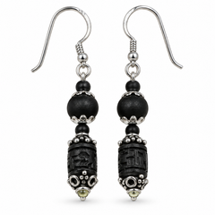 Silver 925 Natural Black Pure Tulsi Multi shape Beads Earring - Double Dana