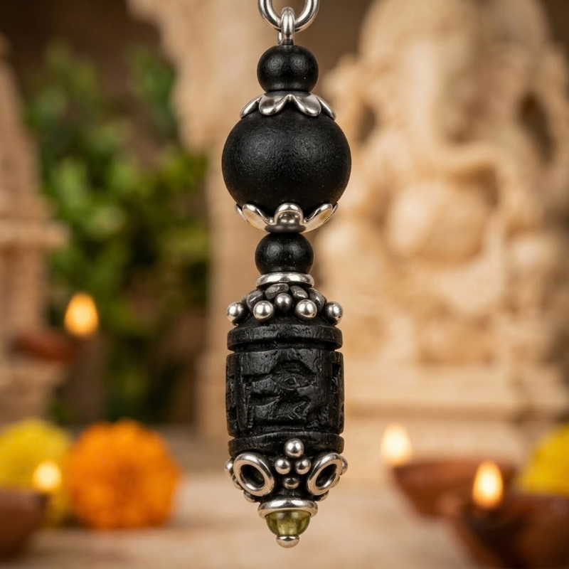 Silver 925 Natural Black Pure Tulsi Multi shape Beads Earring - Double Dana