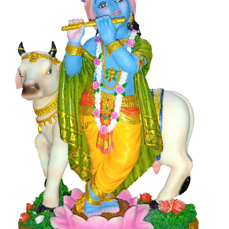 Standing Krishna with Cow Polyresin Idol (Large)