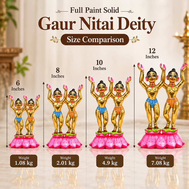 Solid Brass Gaur Nitai Deity Pair – Fully Hand-Painted, 6–12 Inch