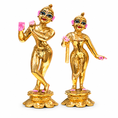 Brass Golden Radha Krishna Deity – Hollow, Semi-Coloured, Fine Finish, 6–12 Inch