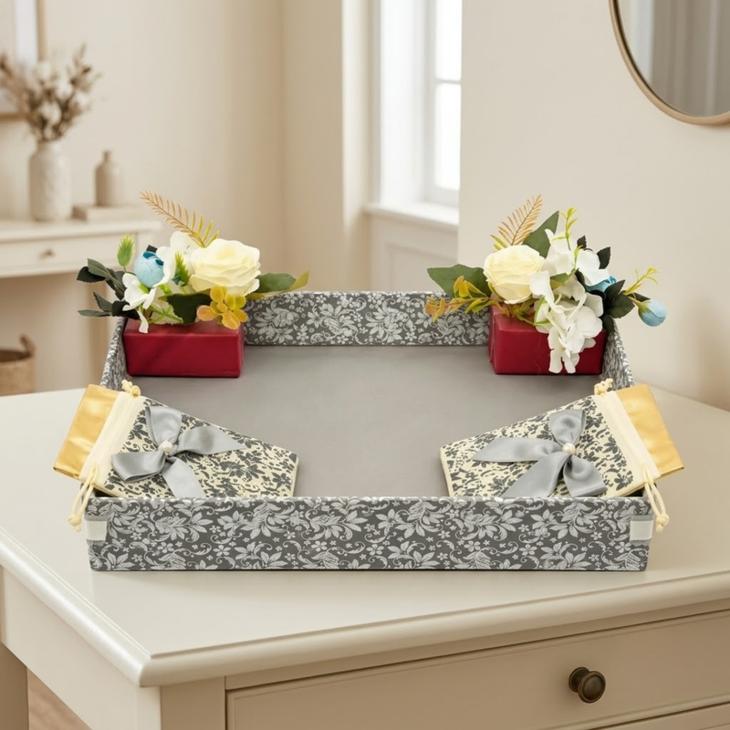 Gray Flower Tray Hamper Gift Box