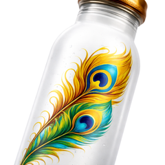 Pure Copper Bottle Peacock Feather 950ml (UV Print with Coating)