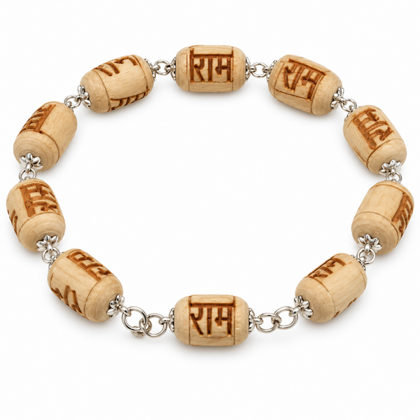 Silver 925 Natural White Pure Tulsi Barrel Shape Ram Bracelet