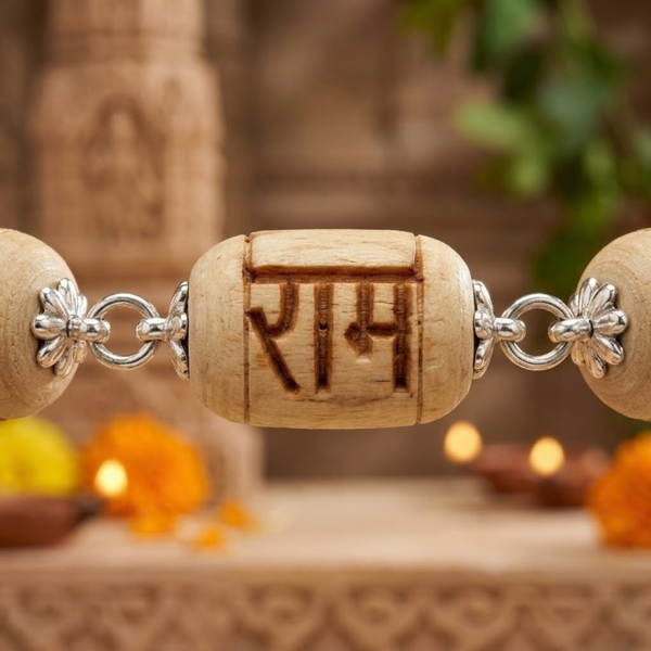 Silver 925 Natural White Pure Tulsi Barrel Shape Ram Bracelet