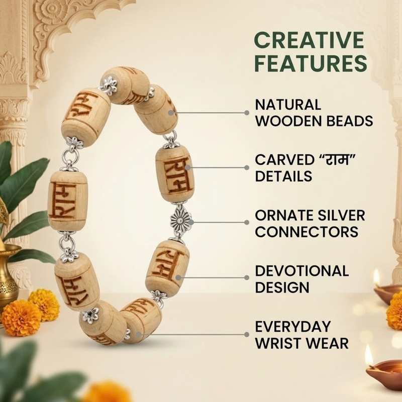 Silver 925 Natual White Pure Tulsi Barrel Shape Ram Bracelet -1