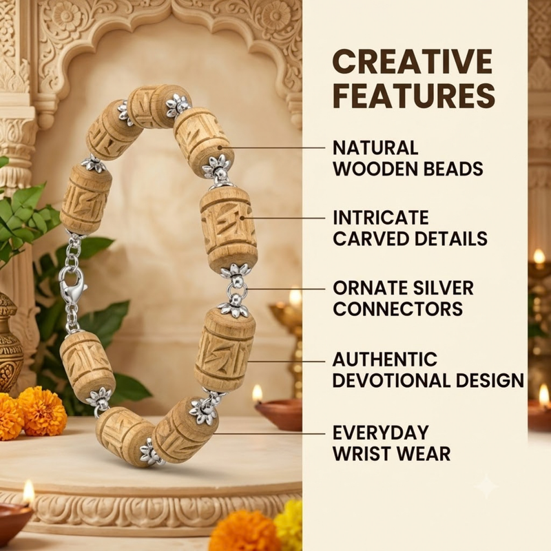 Silver 925 Natual White Pure Barrel Shape Tulsi Radha Bracelet -1