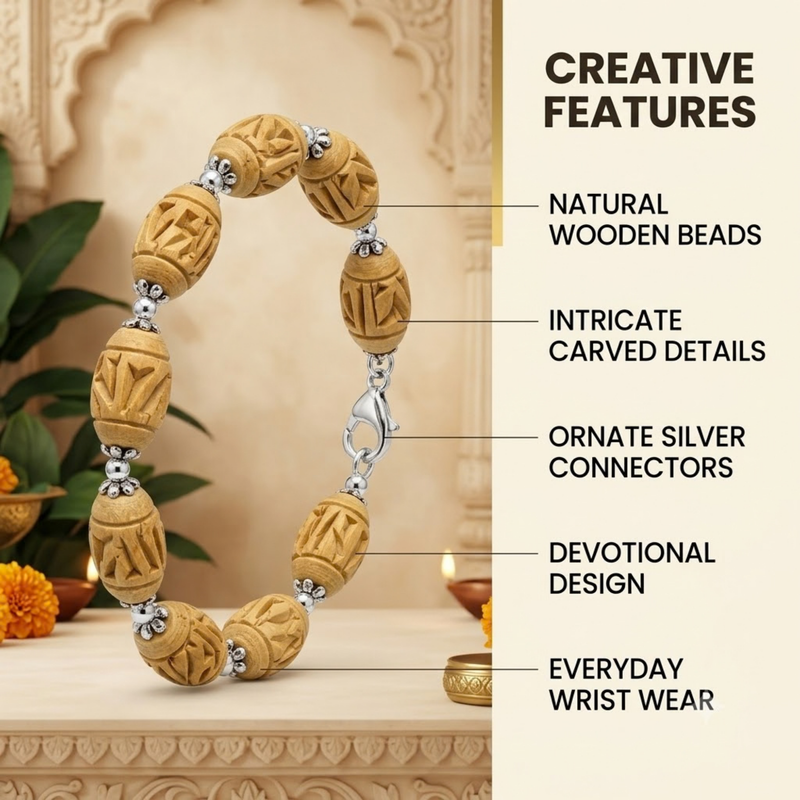 Silver 925 Natual White PureTulsi Gol Dana Shape Radha Bracelet