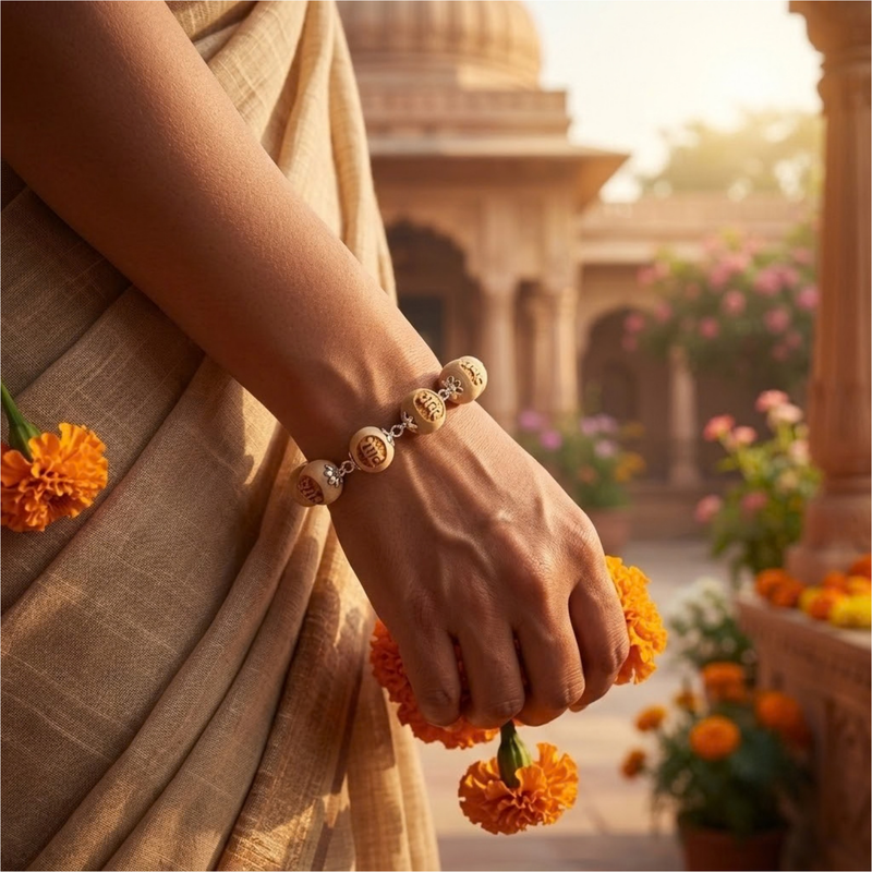 Silver 925 Natual White PureTulsi Gol Dana Shape Radha Bracelet (Copy)
