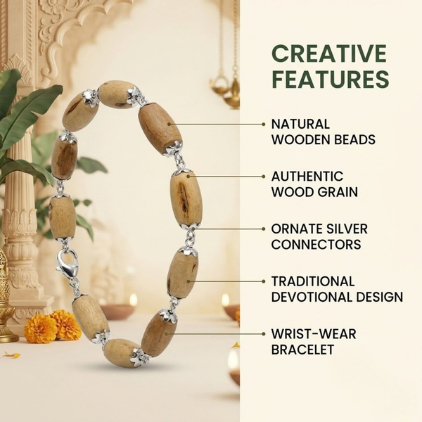 Silver 925 Natural White Pure Tulsi Mrindga Shape Bracelet