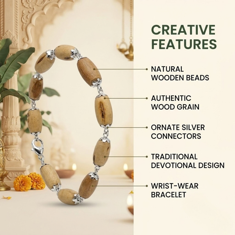 Silver 925 Natural White Pure Tulsi Mrindga Shape Bracelet