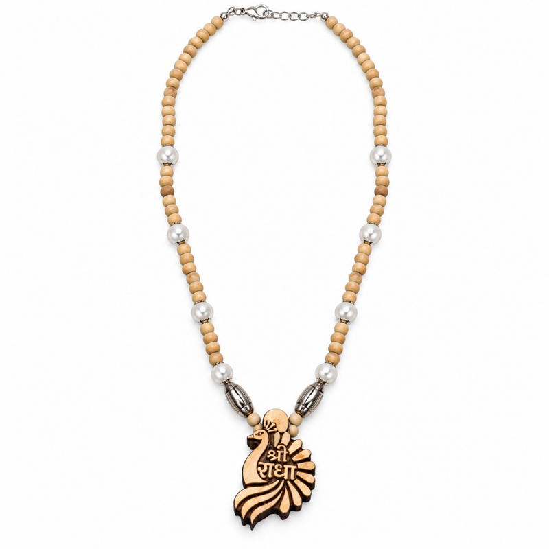 Silver 925 Pure Tulsi Kanti Mala with Pearl, Beads and Sri Radha Locket