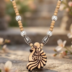 Silver 925 Pure Tulsi Kanti Mala with Pearl, Beads and Sri Radha Locket