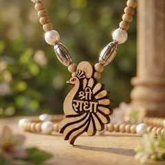 Silver 925 Pure Tulsi Kanti Mala with Pearl, Beads and Sri Radha Locket