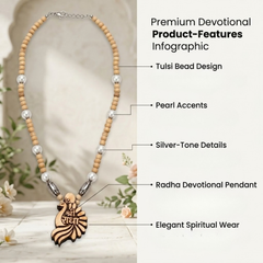 Silver 925 Pure Tulsi Kanti Mala with Pearl, Beads and Sri Radha Locket