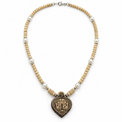 Silver 925 Pure Tulsi Kanti Mala with Pearl, Beads and Charan Paduka Locket