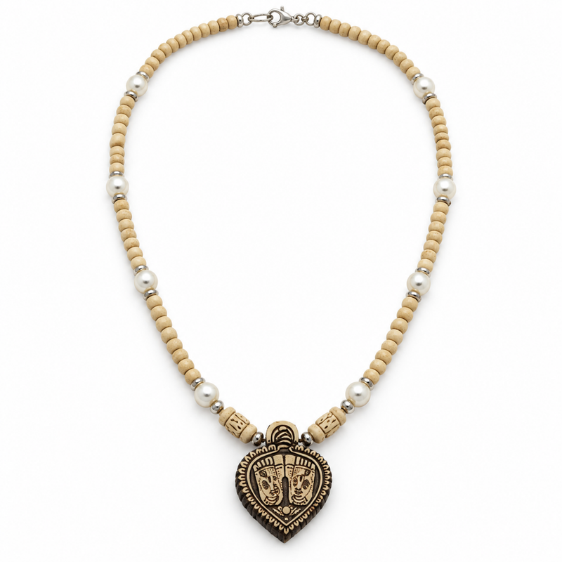 Silver 925 Pure Tulsi Kanti Mala with Pearl, Beads and Charan Paduka Locket