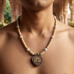Silver 925 Pure Tulsi Kanti Mala with Pearl, Beads and Charan Paduka Locket