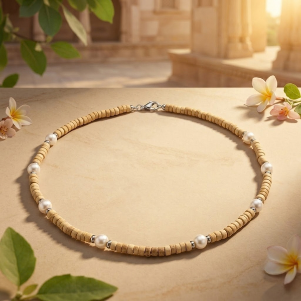 Silver 925 Pure Tulsi Kanti Mala with Pearl, Beads with Traditional Devotional Style