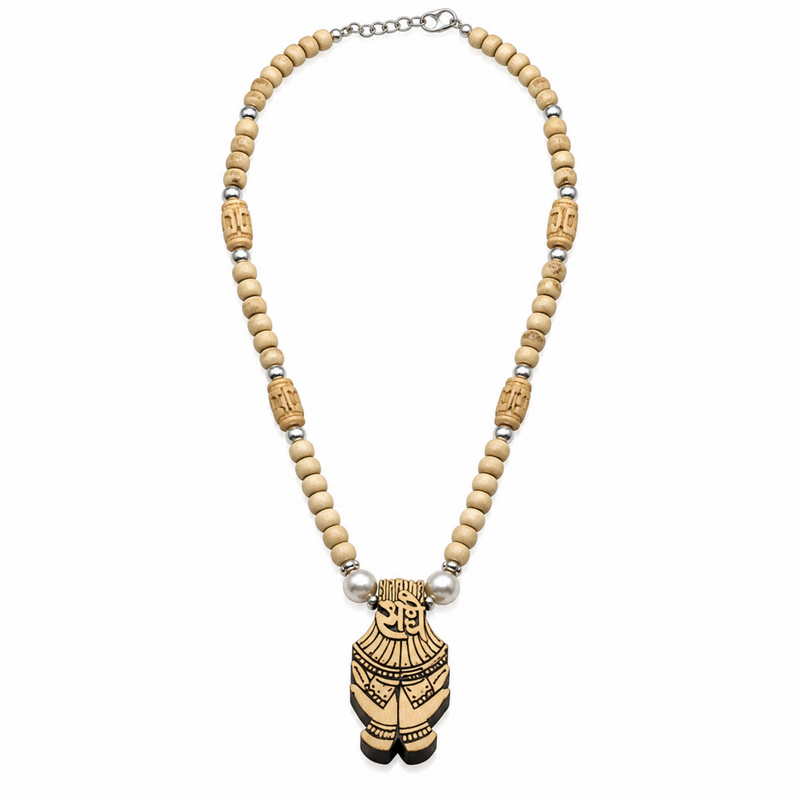 Silver 925 Pure Tulsi Kanti Mala with Pearl, Beads and Fancy Radha Locket