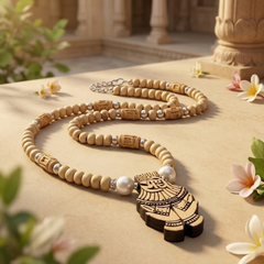 Silver 925 Pure Tulsi Kanti Mala with Pearl, Beads and Fancy Radha Locket