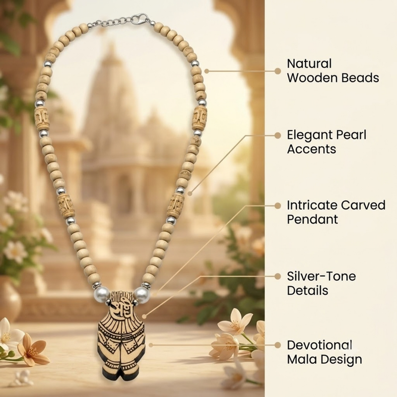 Silver 925 Pure Tulsi Kanti Mala with Pearl, Beads and Fancy Radha Locket