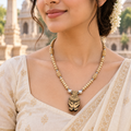 Silver 925 Pure Tulsi Kanti Mala with Pearl, Beads and Fancy Radha Locket