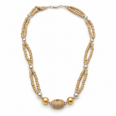 Silver 925 Pure Tulsi Kanti Mala with Pearl, Beads with Gold Tone Double Strand Mala