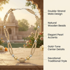 Silver 925 Pure Tulsi Kanti Mala with Pearl, Beads with Gold Tone Double Strand Mala