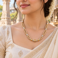 Silver 925 Pure Tulsi Kanti Mala with Pearl, Beads with Gold Tone Double Strand Mala