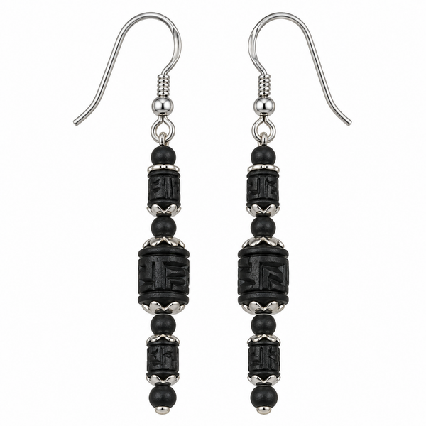 Silver 925 Natural Black Pure Tulsi Beads Earring - Multi Dana