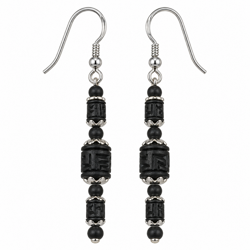 Silver 925 Natural Black Pure Tulsi Beads Earring - Multi Dana