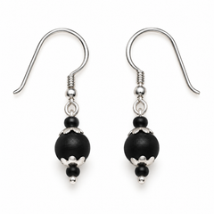 Silver 925 Natural Black Pure Tulsi Beads Earring - Multi Dana