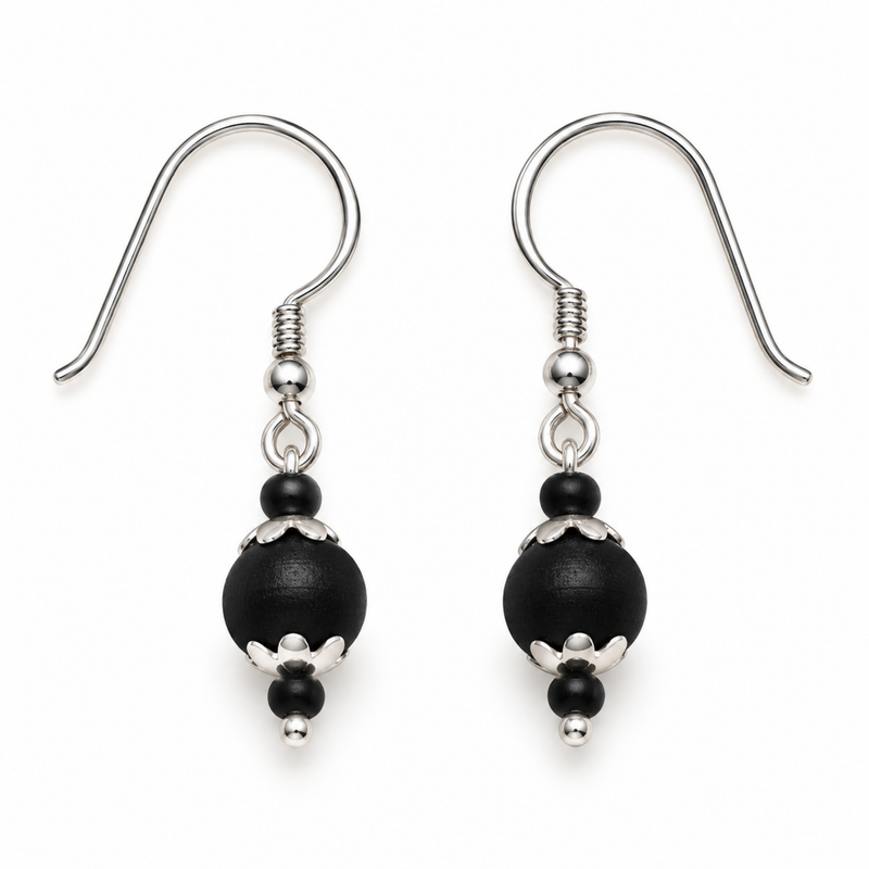 Silver 925 Natural Black Pure Tulsi Beads Earring - Multi Dana
