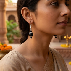 Silver 925 Natural Black Pure Tulsi Beads Earring - Multi Dana