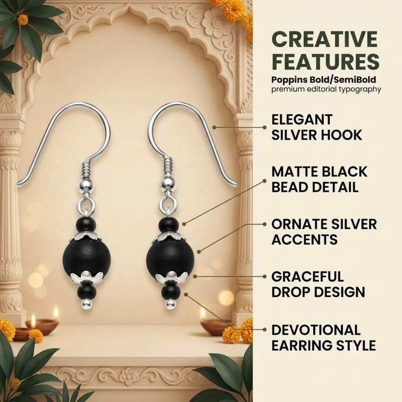 Silver 925 Natural Black Pure Tulsi Beads Earring - Multi Dana