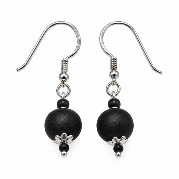 Silver 925 Natural Black Pure Tulsi Beads Earring - Multi Dana