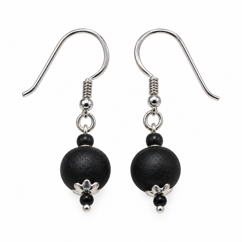 Silver 925 Natural Black Pure Tulsi Beads Earring - Multi Dana (Copy)