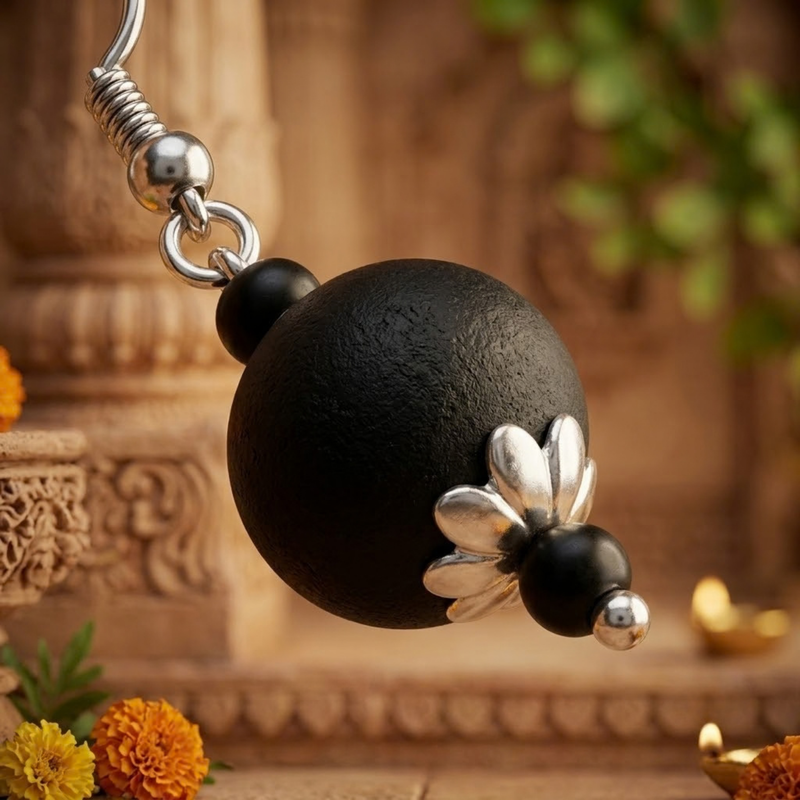 Silver 925 Natural Black Pure Tulsi Beads Earring - Multi Dana (Copy)