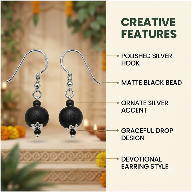 Silver 925 Natural Black Pure Tulsi Beads Earring - Multi Dana (Copy)