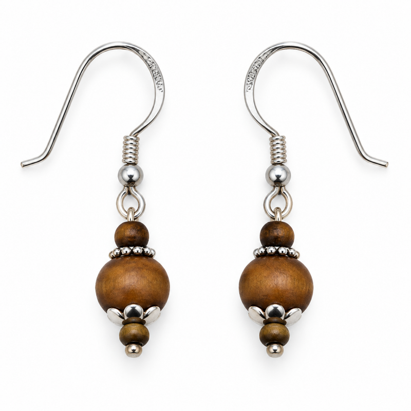 Silver 925 Natural Black Pure Tulsi Beads Earring - Multi Dana