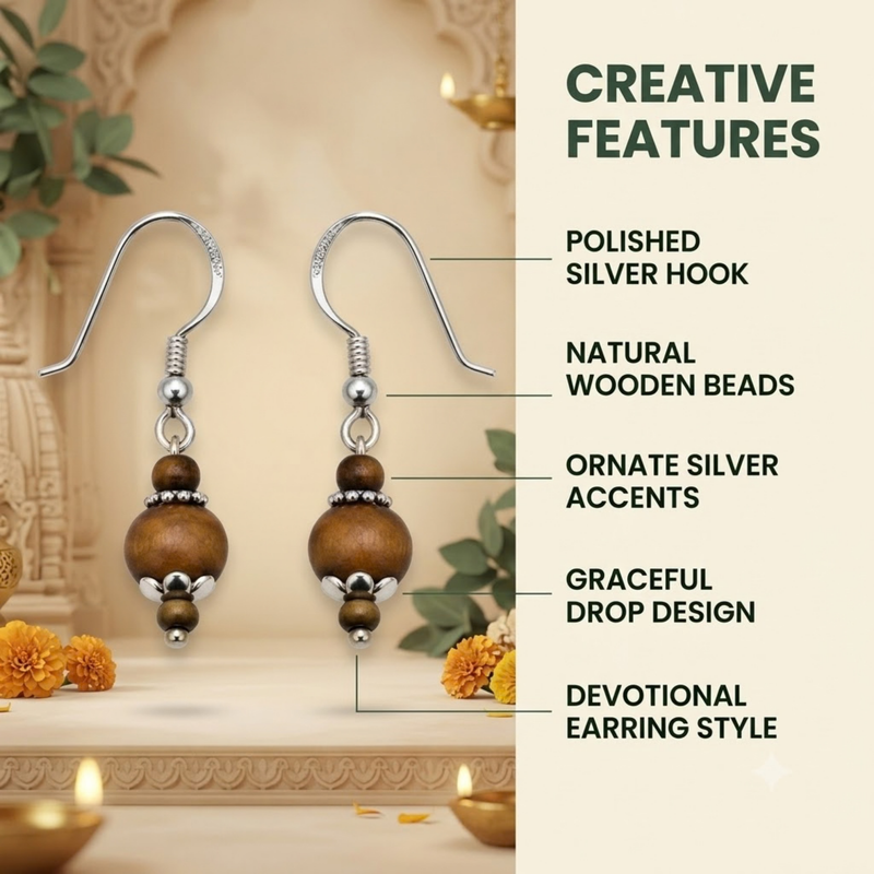 Silver 925 Natural Black Pure Tulsi Beads Earring - Multi Dana