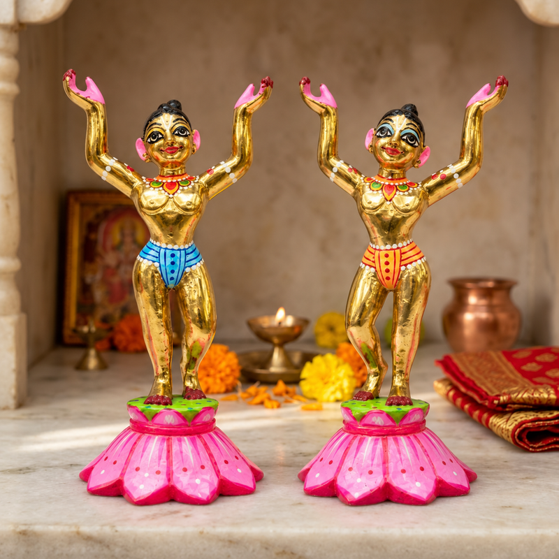 Solid Brass Gaur Nitai Deity Pair – Fully Hand-Painted, 6–12 Inch