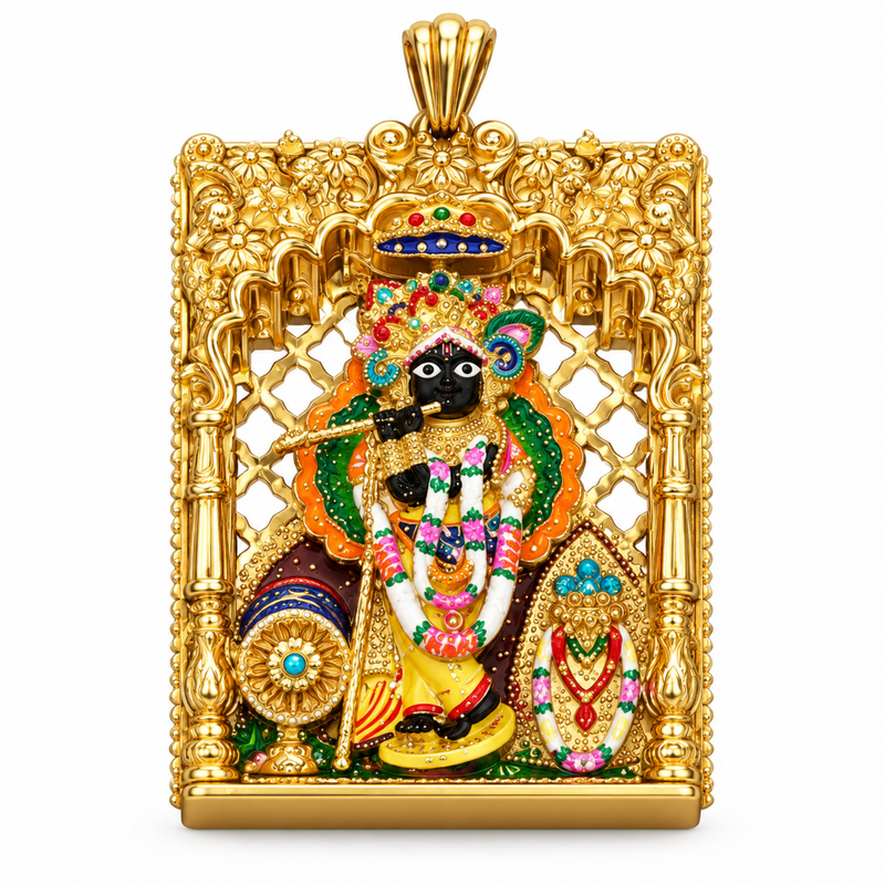 Pure SIlver 925 Shree Bankey Bihari Ji with Frame Pendant
